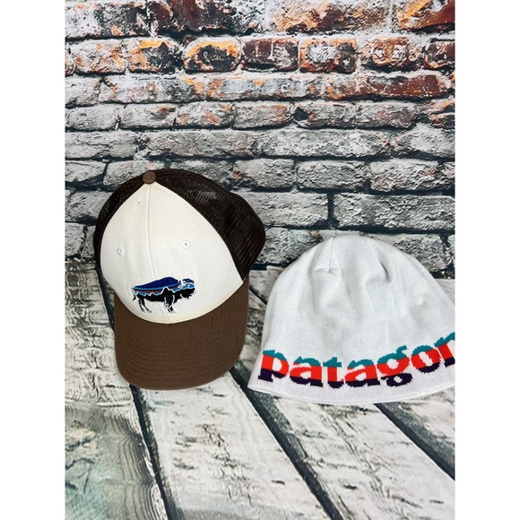 Patagonia Trucker Hat and Beanie Bundle Buffalo Logo Brown White - Picture 1 of 4